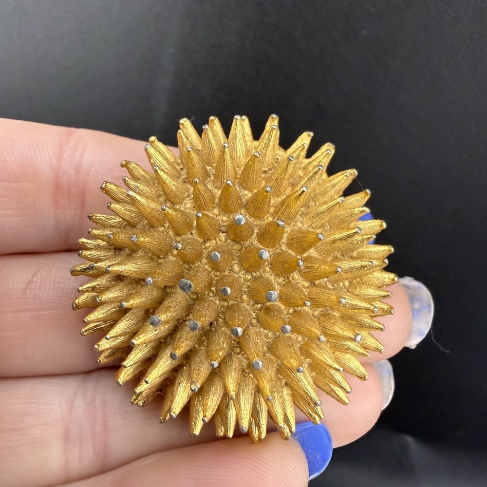 Vintage DeNicola Brooch Atomic Sea Urchin Gold Tone